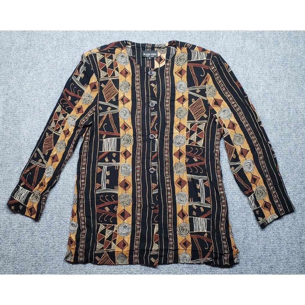 Ellen Figg Top Womens 8 Multicolor Aztec Shoulder Pads Button Up USA Vintage